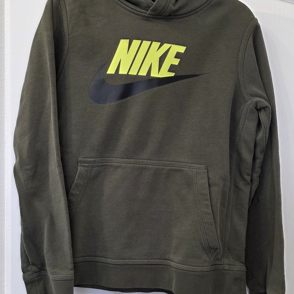 Nike Youth Olive Hoodie with Neon Logo